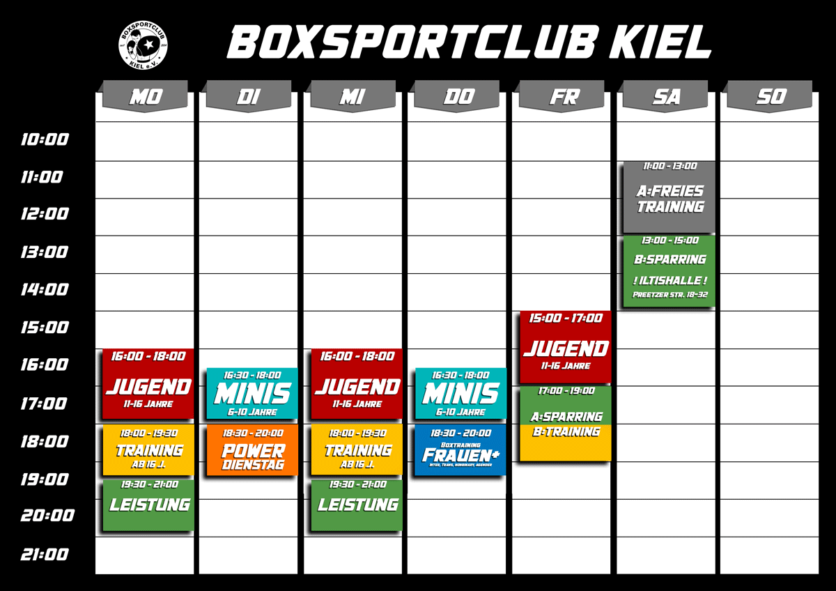 Trainingszeiten des Boxsportclub Kiel e. V.